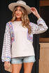 Mixed Print Ricrac Trim Puff Sleeve Cotton Blouse