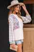 Mixed Print Ricrac Trim Puff Sleeve Cotton Blouse