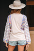 Mixed Print Ricrac Trim Puff Sleeve Cotton Blouse