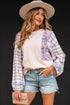 Mixed Print Ricrac Trim Puff Sleeve Cotton Blouse