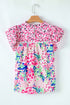 Mixed Print Ruffle Cap Sleeve Round Neck Blouse
