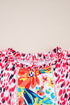 Mixed Print Ruffle Cap Sleeve Round Neck Blouse