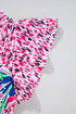 Mixed Print Ruffle Cap Sleeve Round Neck Blouse