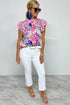 Mixed Print Ruffle Cap Sleeve Round Neck Blouse