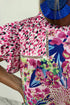 Mixed Print Ruffle Cap Sleeve Round Neck Blouse
