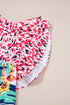 Mixed Print Ruffle Cap Sleeve Round Neck Blouse