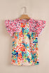 Mixed Print Ruffle Cap Sleeve Round Neck Blouse