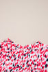 Mixed Print Ruffle Cap Sleeve Round Neck Blouse