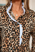 Mixed Print Ruffle Placket Long Sleeve Blouse