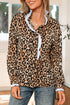 Mixed Print Ruffle Placket Long Sleeve Blouse