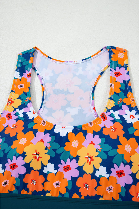 Mixed Print Scoop Neck High Waist Bikini Set