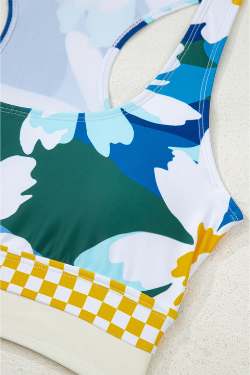 Mixed Print Scoop Neck High Waist Bikini Set