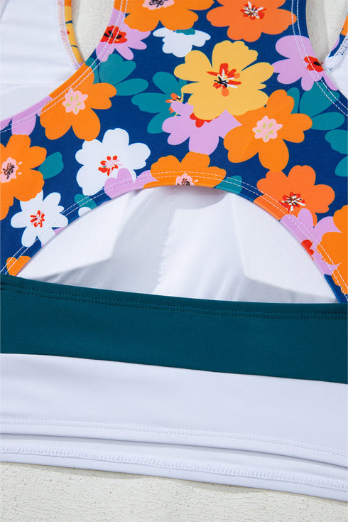 Mixed Print Scoop Neck High Waist Bikini Set