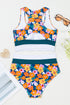 Mixed Print Scoop Neck High Waist Bikini Set