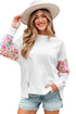 Mixed Print Sleeve Exposed Seam Pullover Sweatshirt