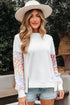Mixed Print Sleeve Exposed Seam Pullover Sweatshirt