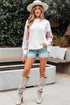 Mixed Print Sleeve Exposed Seam Pullover Sweatshirt