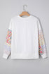 Mixed Print Sleeve Exposed Seam Pullover Sweatshirt