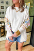 Mixed Print Sleeve Exposed Seam Pullover Sweatshirt