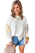 Mixed Print Sleeve Exposed Seam Pullover Sweatshirt
