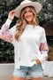 Mixed Print Sleeve Exposed Seam Pullover Sweatshirt