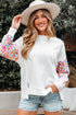 Mixed Print Sleeve Exposed Seam Pullover Sweatshirt