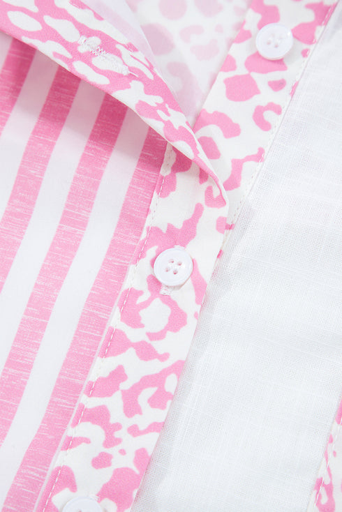 Mixed Print Stripe And Animal Pattern Button Down Shirt