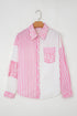 Mixed Print Stripe And Animal Pattern Button Down Shirt