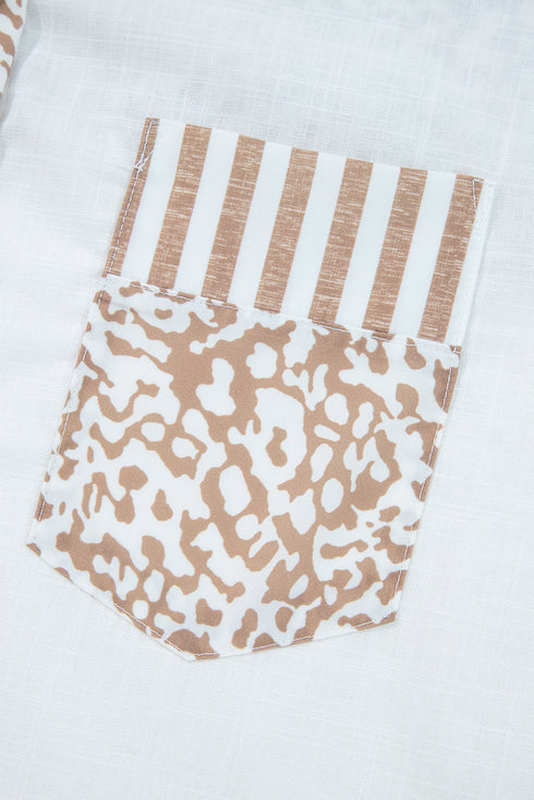 Mixed Print Stripe And Animal Pattern Button Down Shirt
