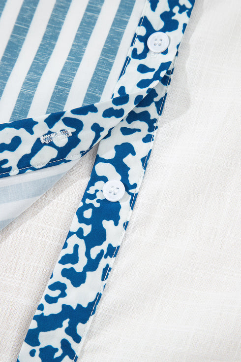 Mixed Print Stripe And Animal Pattern Button Down Shirt