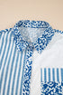 Mixed Print Stripe And Animal Pattern Button Down Shirt
