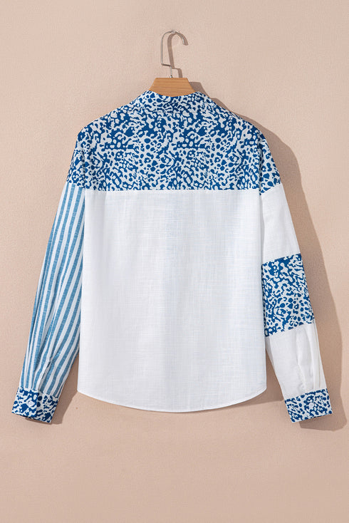 Mixed Print Stripe And Animal Pattern Button Down Shirt
