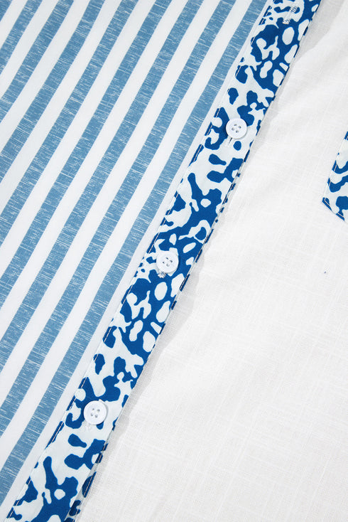 Mixed Print Stripe And Animal Pattern Button Down Shirt