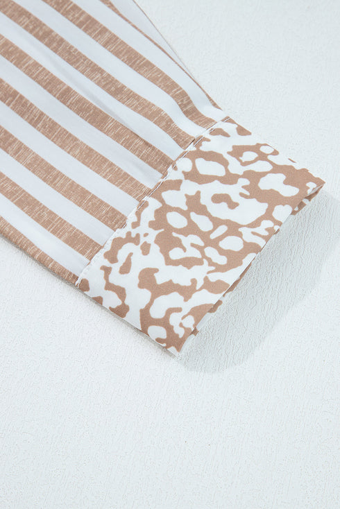 Mixed Print Stripe And Animal Pattern Button Down Shirt