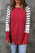 Mixed Print Stripe And Animal Pattern Long Sleeve Top