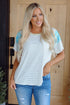 Mixed Print Stripe And Floral Round Neck Tee