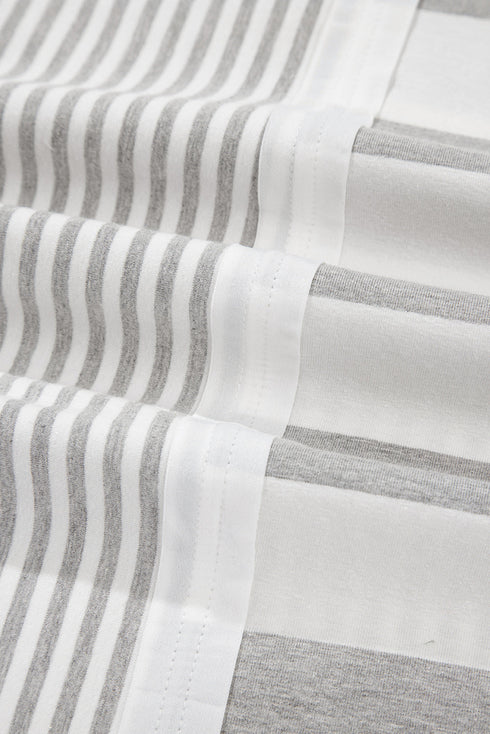 Mixed Print Striped Short Sleeve Pocketed Short Set