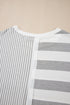 Mixed Print Striped Short Sleeve Pocketed Short Set