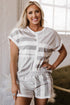 Mixed Print Striped Short Sleeve Pocketed Short Set