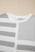 Mixed Print Striped Short Sleeve Pocketed Short Set