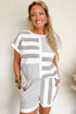 Mixed Print Striped Short Sleeve Pocketed Short Set