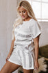 Mixed Print Striped Short Sleeve Pocketed Short Set