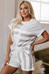 Mixed Print Striped Short Sleeve Pocketed Short Set