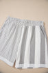 Mixed Print Striped Short Sleeve Pocketed Short Set