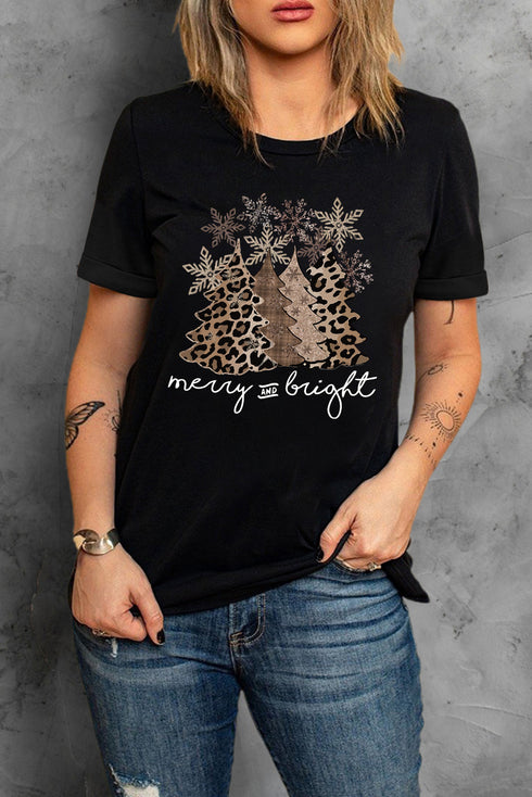 Mixed Print Trees Graphic Crew Neck Tee