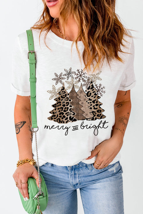 Mixed Print Trees Graphic Crew Neck Tee