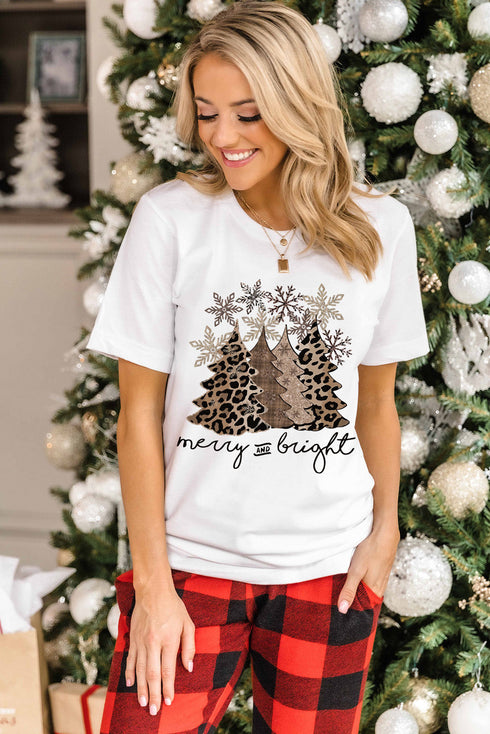 Mixed Print Trees Graphic Crew Neck Tee