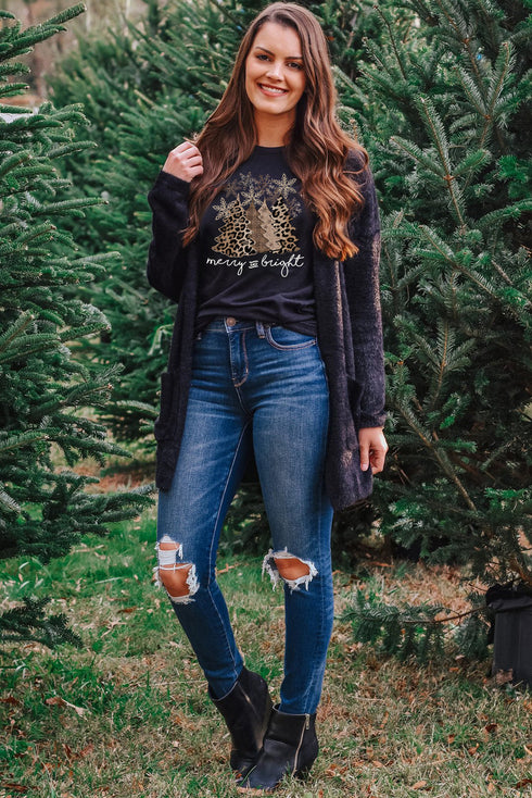 Mixed Print Trees Graphic Crew Neck Tee