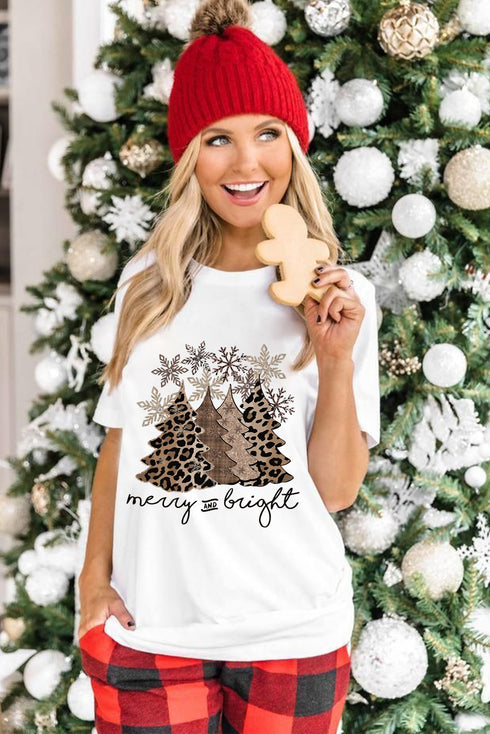 Mixed Print Trees Graphic Crew Neck Tee