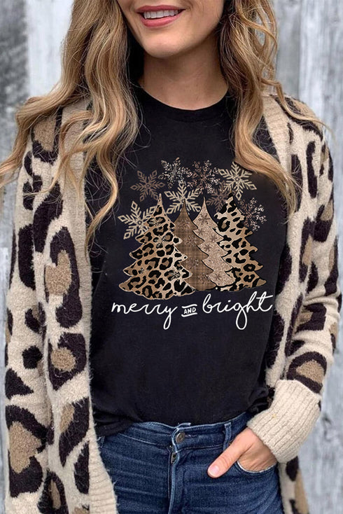 Mixed Print Trees Graphic Crew Neck Tee